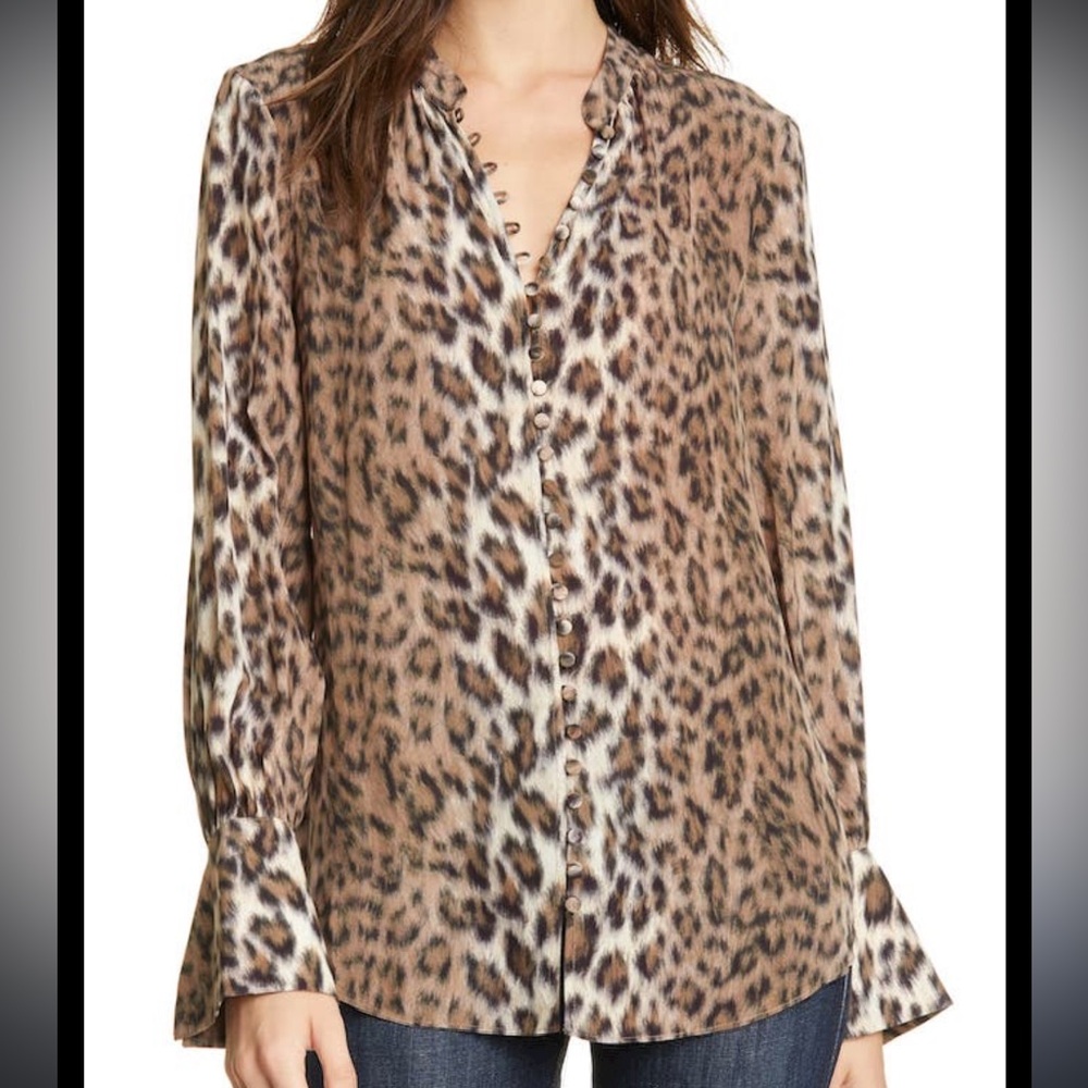 Joie Tariana Leopard-Print Blouse in Light Taupe